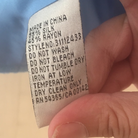 Brand is Nygard Collection. Size 14. Light sky blue. Made of silk and rayon. - Picture 5 of 7